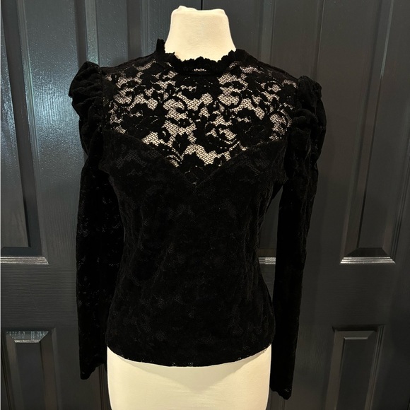 SAYLOR Tops - SAYLOR Black Lace puffy sleeve Women's Bodysuit